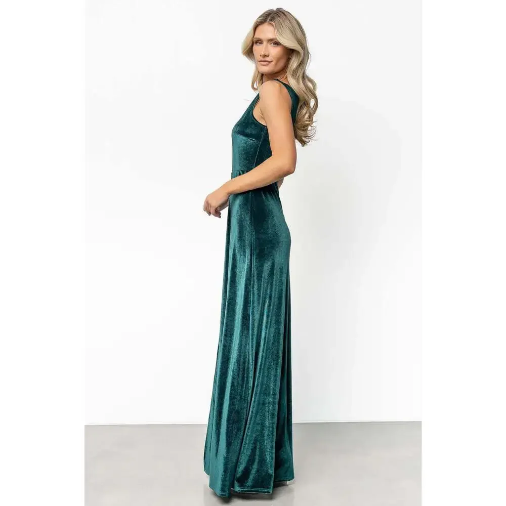 Baltic Born Tatiana Velvet One Shoulder Maxi Dress | Emerald Size LL - Picture 3 of 5